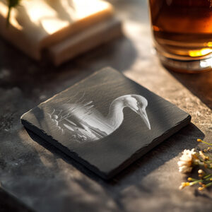 Crane Double Exposure Slate Coaster Design, Wild Animal