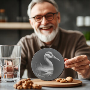 Crane Double Exposure Slate Coaster Design, Wild Animal