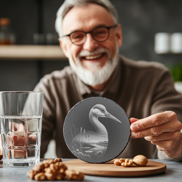 Crane Double Exposure Slate Coaster Design, Wild Animal