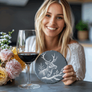 Deer Antlers Slate Coaster Design, Nature PNG Download