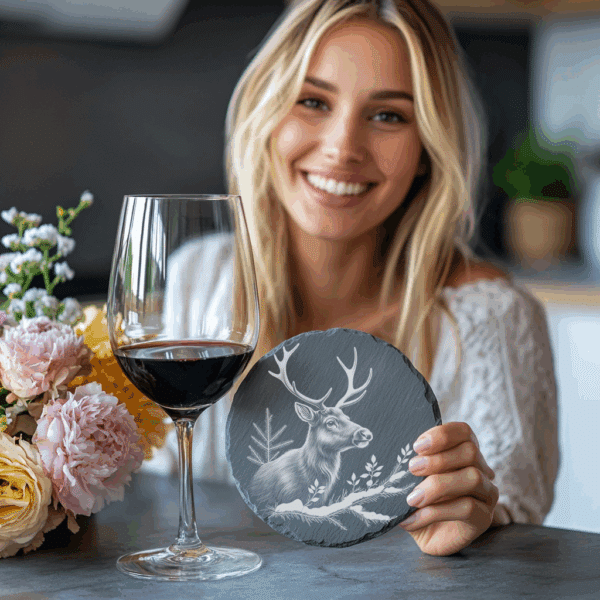 Deer Antlers Slate Coaster Design, Nature PNG Download