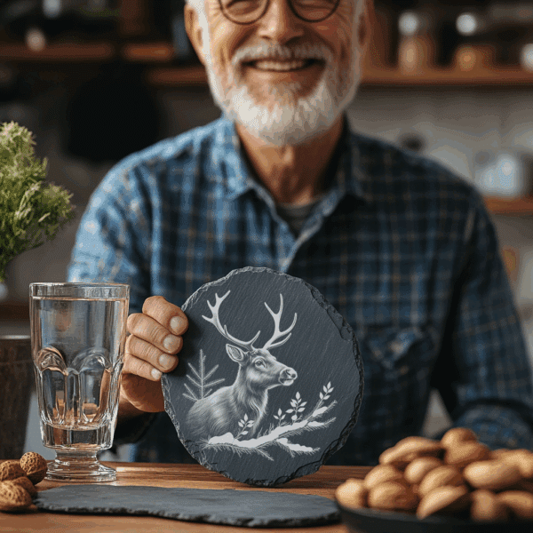 Deer Antlers Slate Coaster Design, Nature PNG Download