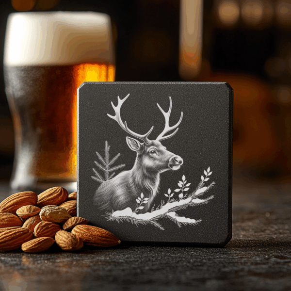Deer Antlers Slate Coaster Design, Nature PNG Download