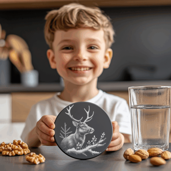 Deer Antlers Slate Coaster Design, Nature PNG Download