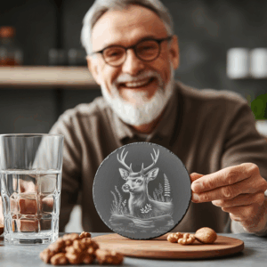 Deer PNG Slate Coaster Engraving File, 3D Illusion