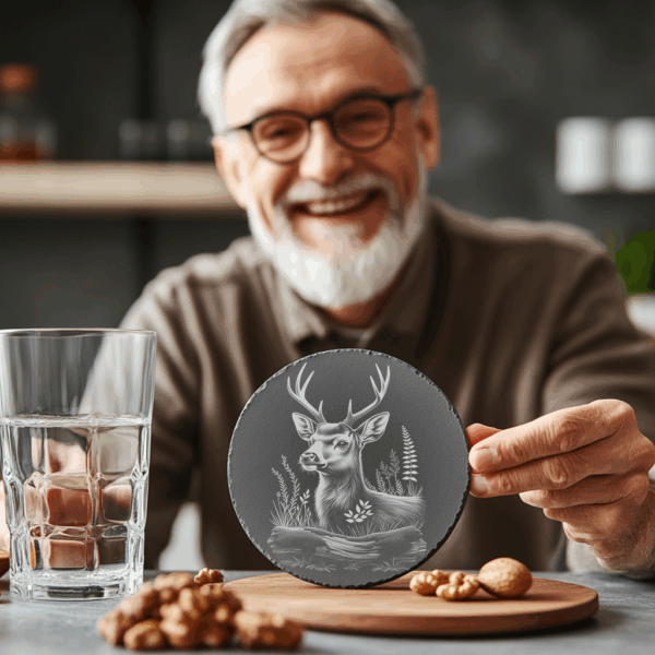 Deer PNG Slate Coaster Engraving File, 3D Illusion
