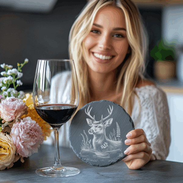Deer PNG Slate Coaster Engraving File, 3D Illusion