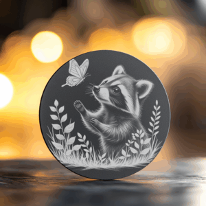 Dog and Butterfly Slate Coaster Design, Rustic Laser
