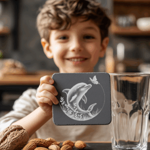 Dolphin and Butterfly Slate Coaster Engraving Art, Digital