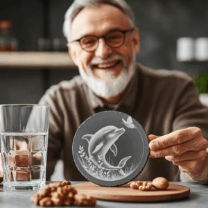 Dolphin and Butterfly Slate Coaster Engraving Art, Digital