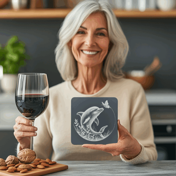 Dolphin and Butterfly Slate Coaster Engraving Art, Digital