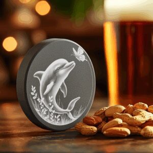 Dolphin and Butterfly Slate Coaster Engraving Art, Digital