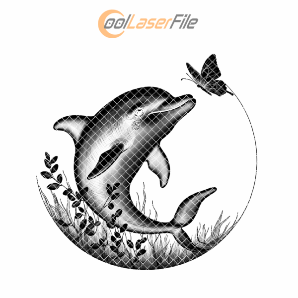 Dolphin and Butterfly Slate Coaster Engraving Art, Digital