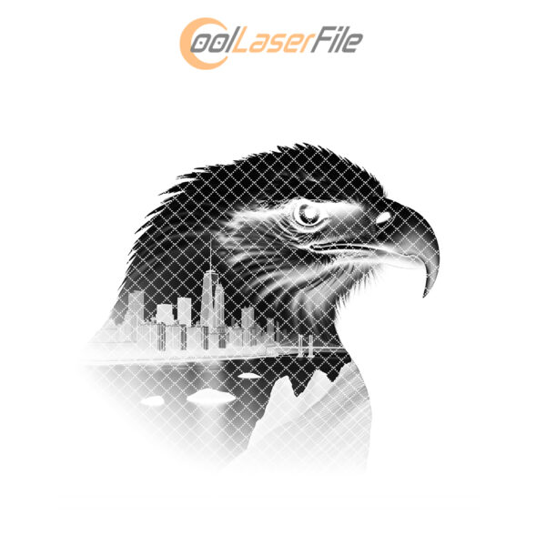 Eagle Head Cityscape Slate Coaster Design, Laser Engraved