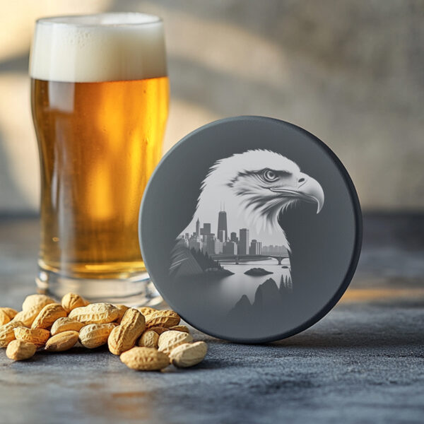 Eagle Head Cityscape Slate Coaster Engraving File, High-Res