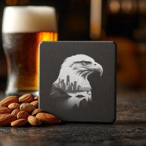 Eagle Head Cityscape Slate Coaster Engraving File, High-Res