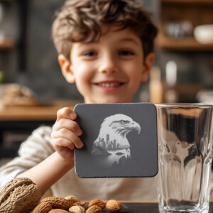 Eagle Head Cityscape Slate Coaster Engraving File, High-Res