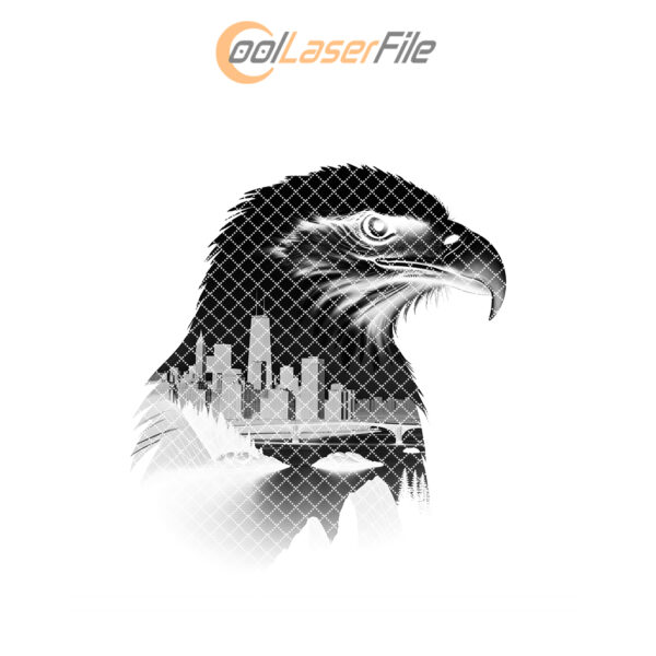Eagle Head Cityscape Slate Coaster Engraving File, High-Res