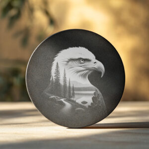 Eagle Head Forest Slate Coaster Engraving Design, PNG