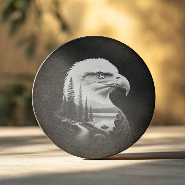 Eagle Head Forest Slate Coaster Engraving Design, PNG