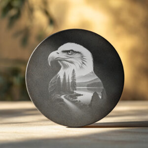 Eagle Head Forest Slate Coaster Engraving Design, Rustic