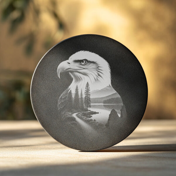 Eagle Head Forest Slate Coaster Engraving Design, Rustic