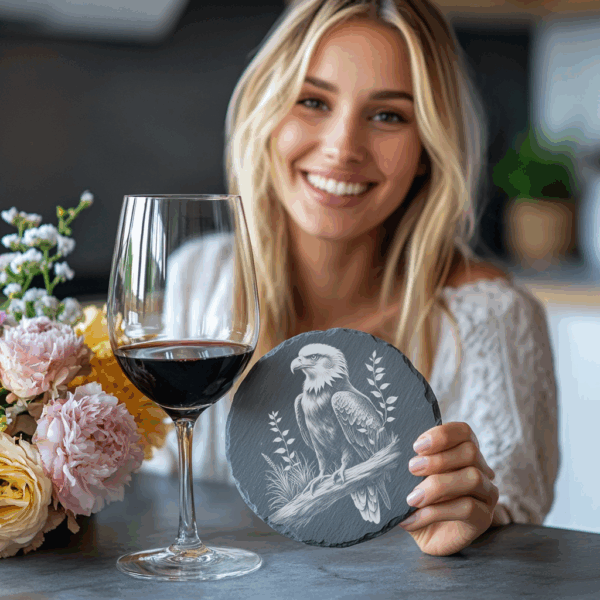 Eagle Slate Coaster Engraving PNG, Wildlife Design, Digital
