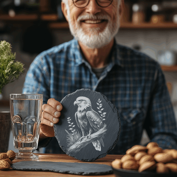 Eagle Slate Coaster Engraving PNG, Wildlife Design, Digital