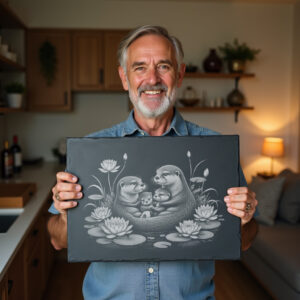 Engraved Slate Cheese Board with Otter Family, Water