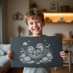 Engraved Slate Cheese Board with Otter Family, Water