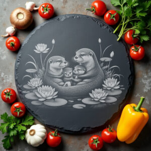Engraved Slate Cheese Board with Otter Family, Water