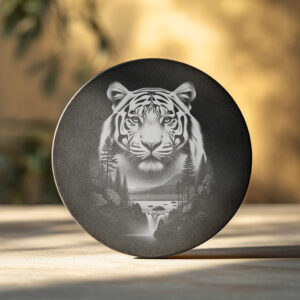 Fierce Tiger Double Exposure Slate Coaster Engraving, Wild