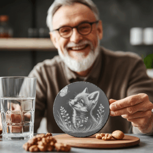 Fox and Butterfly Slate Coaster Engraving Design, Wildlife