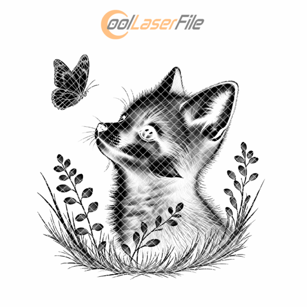 Fox and Butterfly Slate Coaster Engraving Design, Wildlife