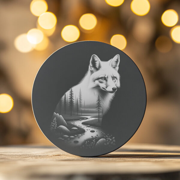 Fox Engraving Design for Slate Coaster, Wild Animal