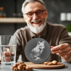Fox Engraving Design for Slate Coaster, Wild Animal