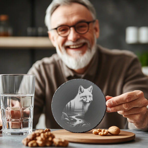 Fox Engraving Design for Slate Coaster, Wild Animal