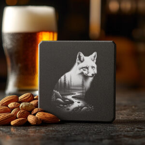 Fox Engraving Design for Slate Coaster, Wild Animal