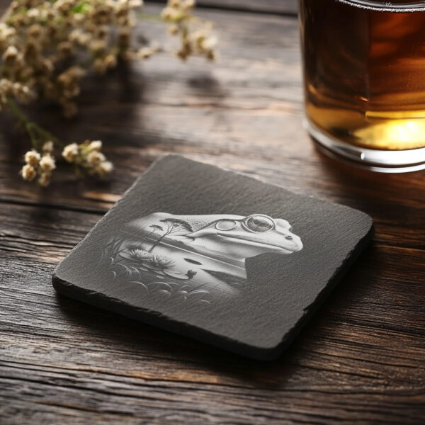 Frog Slate Coaster Engraving Design, Nature-Inspired PNG for