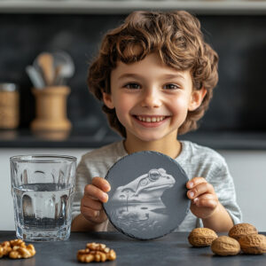 Frog Slate Coaster Engraving Design, Nature-Inspired PNG for