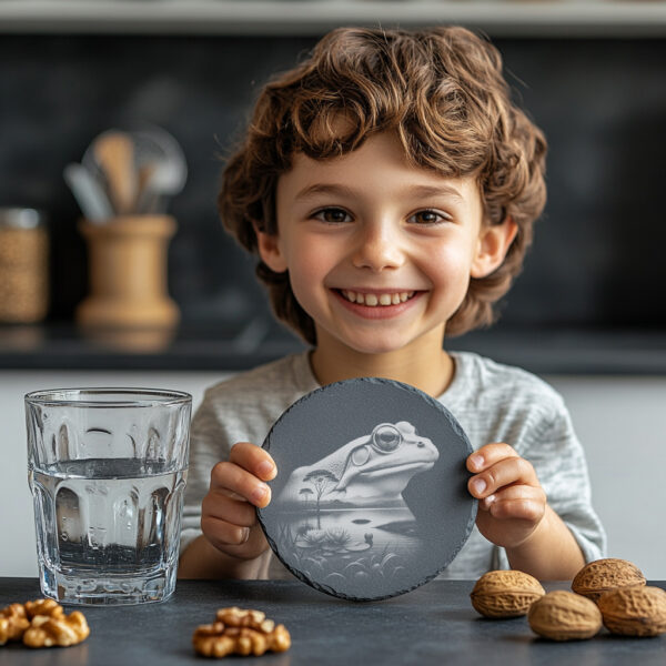 Frog Slate Coaster Engraving Design, Nature-Inspired PNG for