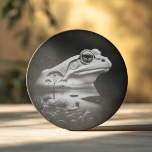 Frog Slate Coaster Engraving Design, Nature-Inspired PNG for