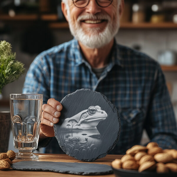 Frog Slate Coaster Engraving Design, Nature-Inspired PNG for