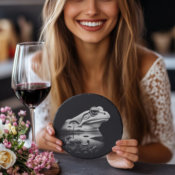 Frog Slate Coaster Engraving Design, Nature-Inspired PNG for