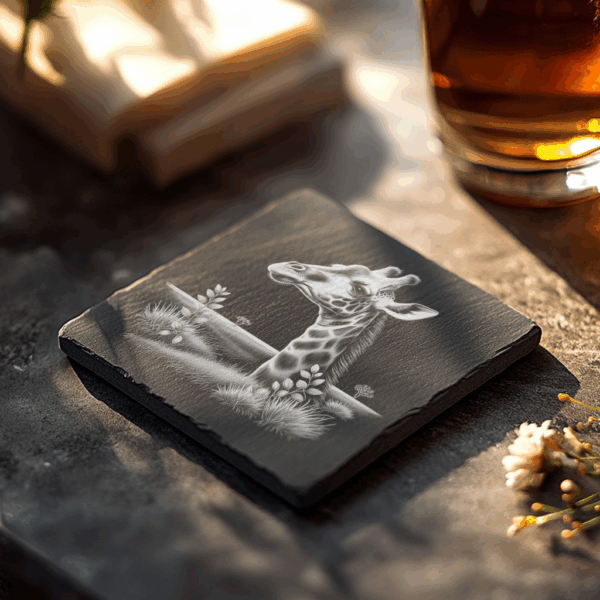 Giraffe Slate Coaster Engraving File, Animal Theme PNG,