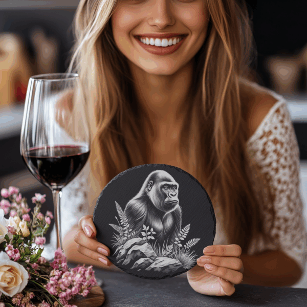 Gorilla Rock Slate Coaster Design, Laser Engraved Style,