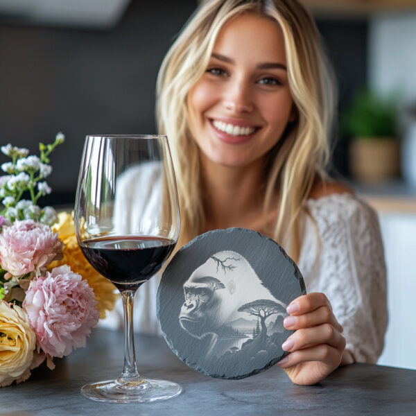 Gorilla Slate Coaster Engraving File, Wild Animal PNG