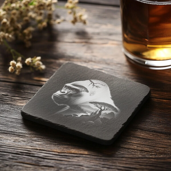 Gorilla Slate Coaster Engraving File, Wild Animal PNG