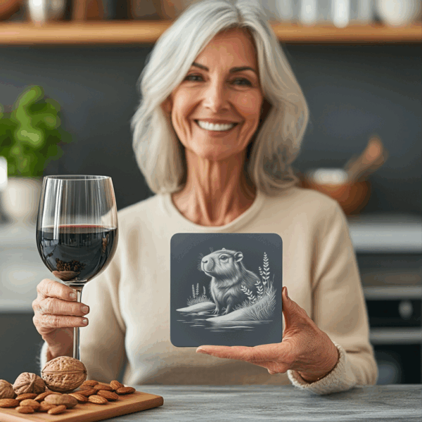 Groundhog Slate Coaster Laser Engraving PNG, Water-Inspired Animal