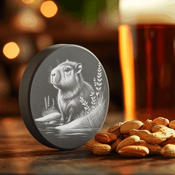 Groundhog Slate Coaster Laser Engraving PNG, Water-Inspired Animal
